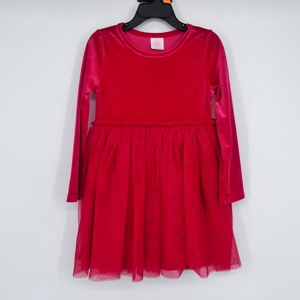 Red Velvet Long Sleeve Tutu Dress Girls 4T Tulle Holiday‎ Party Wonder Nation